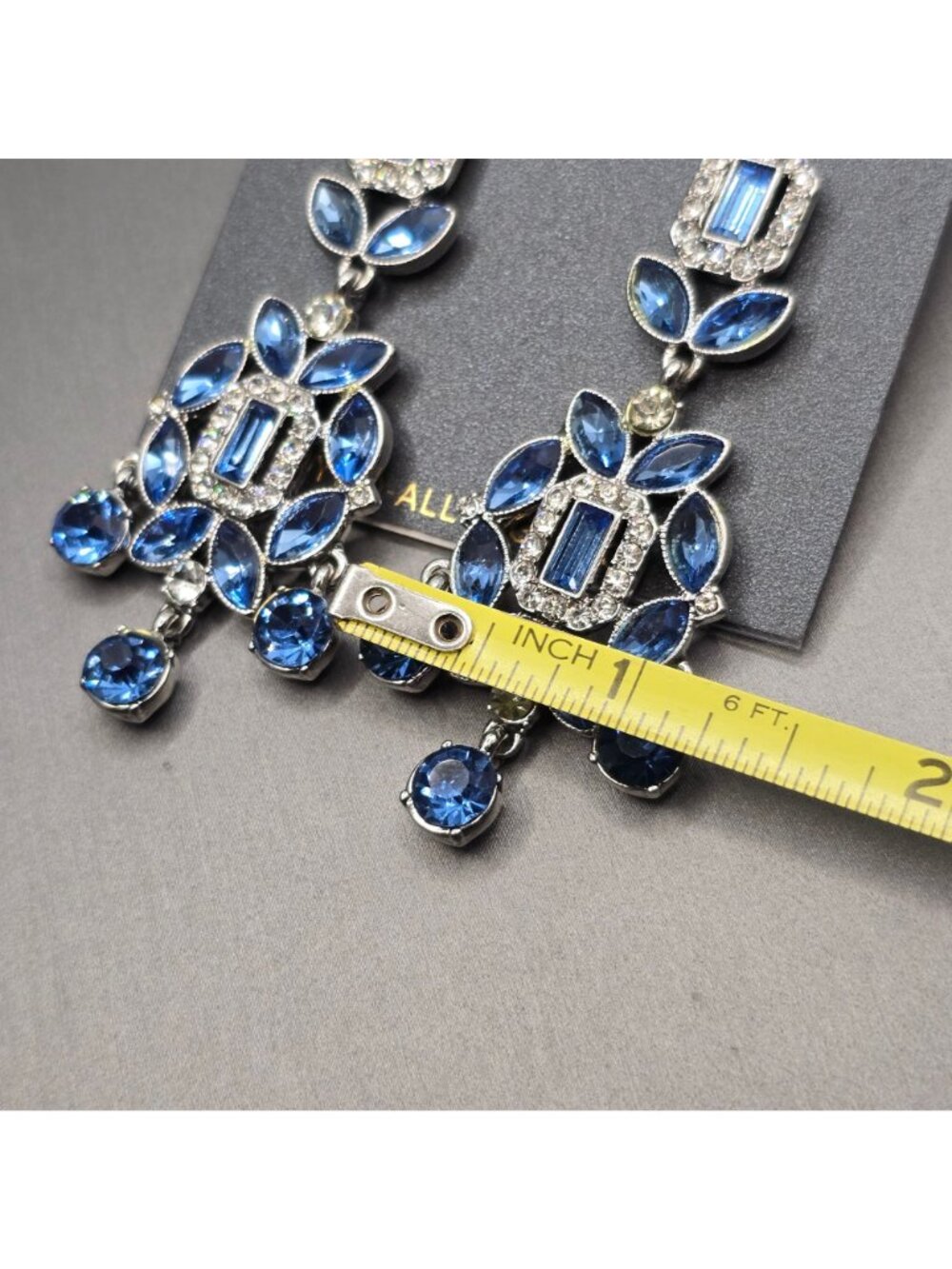 Monet Blue Chandelier Earrings Silver Tone Crystal Rhinestone Wedding Event 2.5" - Picture 6 of 6